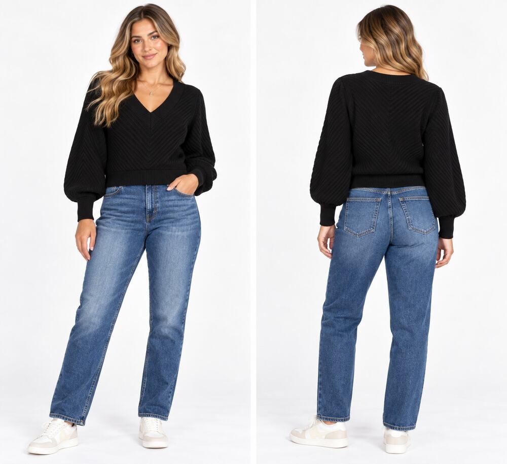 Favorite Daughter The Ava Top S Black Ribbed V-Neck Sweater Oversized